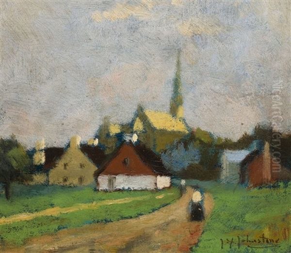 Village Oil Painting by John Young Johnstone