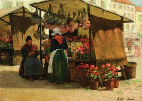 Flower Vendors, Paris Oil Painting by John Young Johnstone