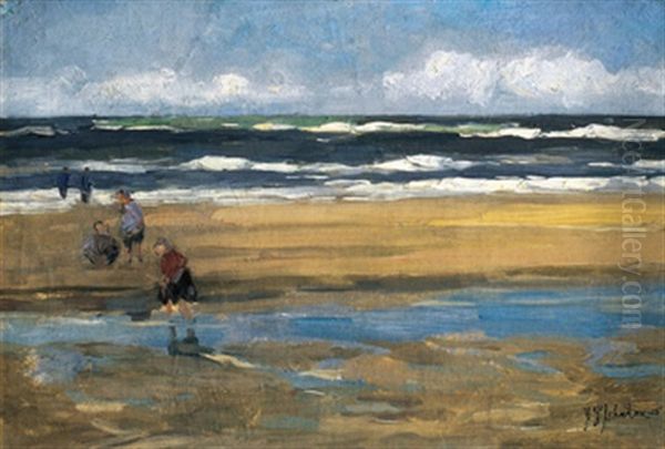 Beach Scene Oil Painting by John Young Johnstone