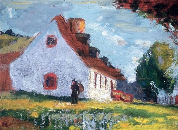 White Farmhouse - Summer Oil Painting by John Young Johnstone