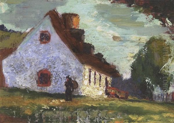 White Farm House - Summer Oil Painting by John Young Johnstone