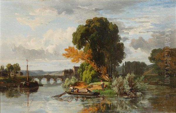 River Landscape Oil Painting by Dominique-Adolphe Grenet de Joigny