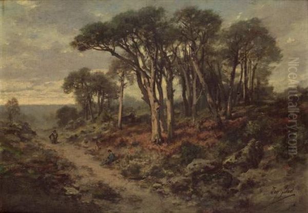 Paysans Sur Un Chemin De Campagne Oil Painting by Dominique-Adolphe Grenet de Joigny