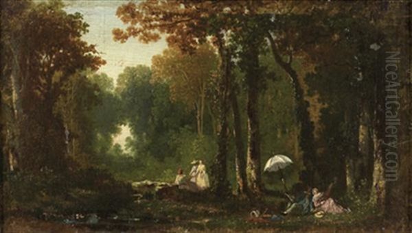 Le Repos En Foret De Fontainebleau Oil Painting by Dominique-Adolphe Grenet de Joigny