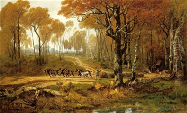 Holzfuhrwerk Im Wald Von Fontainebleau Oil Painting by Dominique-Adolphe Grenet de Joigny