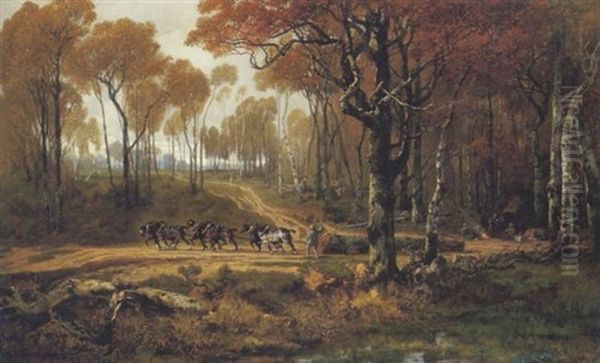 Holzfuhrwerk Im Wald Von Fontainebleau by Dominique-Adolphe Grenet de Joigny