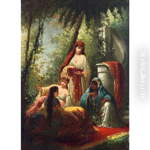 Beautes Orientales Dans Un Jardin Oil Painting by Antoine-Victor-Edmond Joinville