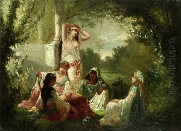 A Harem Picnic Oil Painting by Antoine-Victor-Edmond Joinville