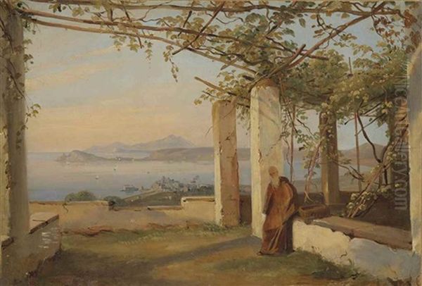 Vue De Vico Pres De Naples Avec Un Moine Oil Painting by Antoine-Victor-Edmond Joinville