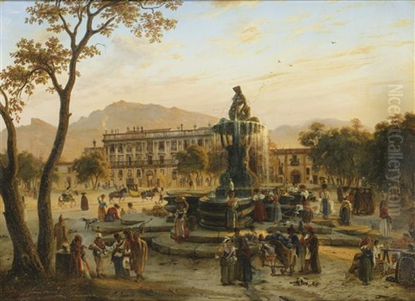 Vue Du Palais D'orleans A Palerme Oil Painting by Antoine-Victor-Edmond Joinville