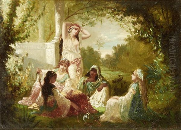 Oriental Beauties In A Garden Oil Painting by Antoine-Victor-Edmond Joinville