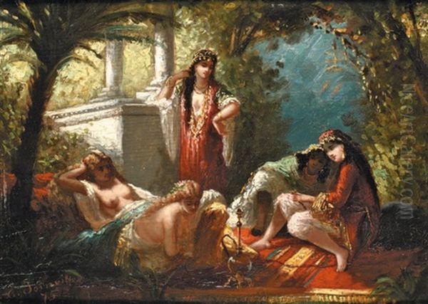 Scene De Harem Autour D'un Narghile Oil Painting by Antoine-Victor-Edmond Joinville