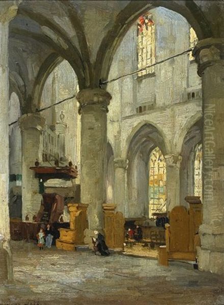 Interior Of The Grote Kerk In The Hague Oil Painting by Joseph Gerardus van Jole