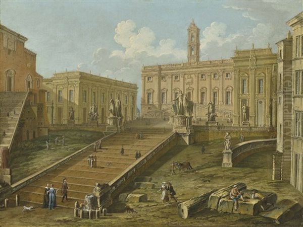 The Campidoglio, Rome, With The Church Of Santa Maria In Aracoeli Oil Painting by Antonio Joli