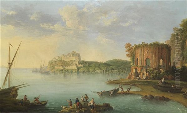 Der Golf Von Baia Mit Dem Venustempel Und Der Festung Des Don Pedro De Toledo Oil Painting by Antonio Joli