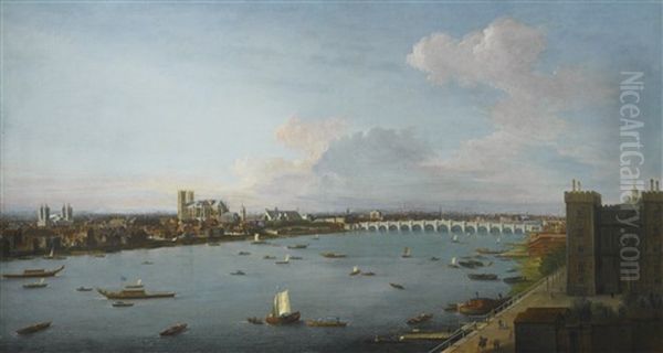 London, A View Of The City Of Westminster Over The River Thames From Lambeth Oil Painting by Antonio Joli