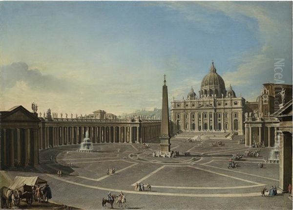 The Basilica Of Saint Peter's, Rome, With Bernini's Colonnade Oil Painting by Antonio Joli