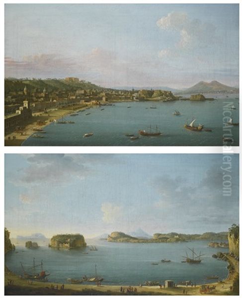 Naples From The West; And The Gulf Of Pozzuoli (pair) Oil Painting by Antonio Joli