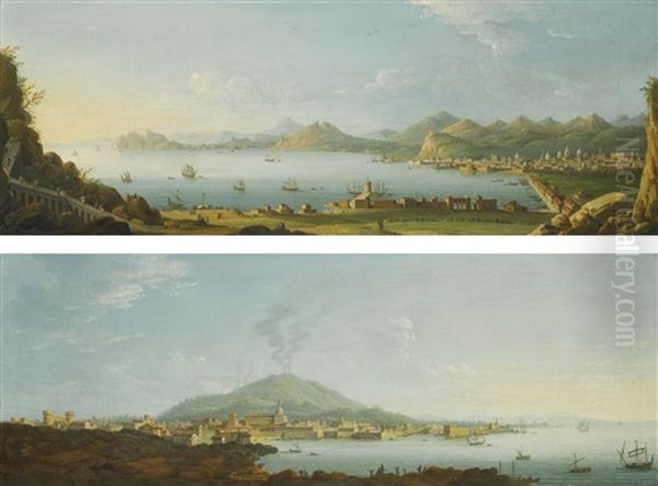 A Panoramic View Of Catania, With Etna Beyond And A Panoramic View Of Palermo (pair) Oil Painting by Antonio Joli