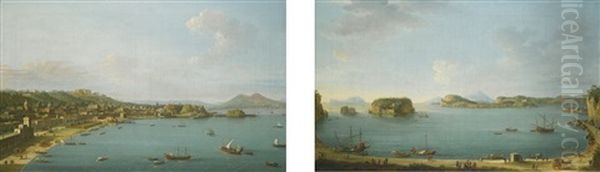 Naples From The West And The Gulf Of Pozzuoli (pair) Oil Painting by Antonio Joli