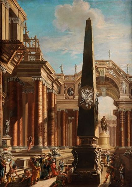 Fantastisches Romisches Architekturcapriccio Mit Szene Aus Dem Leben Der Kleopatra Oil Painting by Antonio Joli