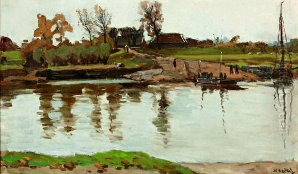 Veerpont Aan De Vecht Oil Painting by Nicolaas Bastert