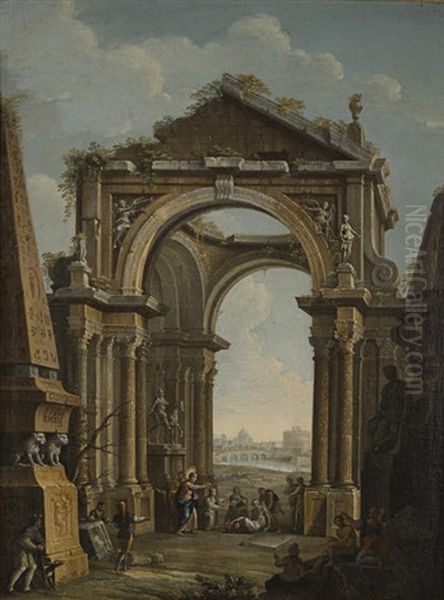 An Architectural Capriccio With Christ Raising Lazarus by Antonio Joli