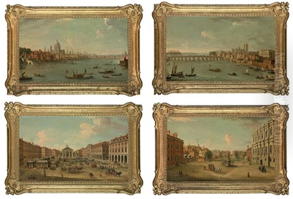 The Thames Looking Towards St. Paul's (+ 3 Others; Set Of 4) Oil Painting by Antonio Joli