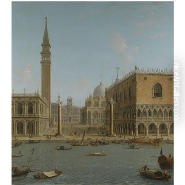 Venice, A View Of The Piazzetta From The Bacino Di San Marco, Including The Biblioteca Sansoviniana, The Torre Dell'orologio, The Basilica Di San Marco Amd The Palazzo Ducale by Antonio Joli