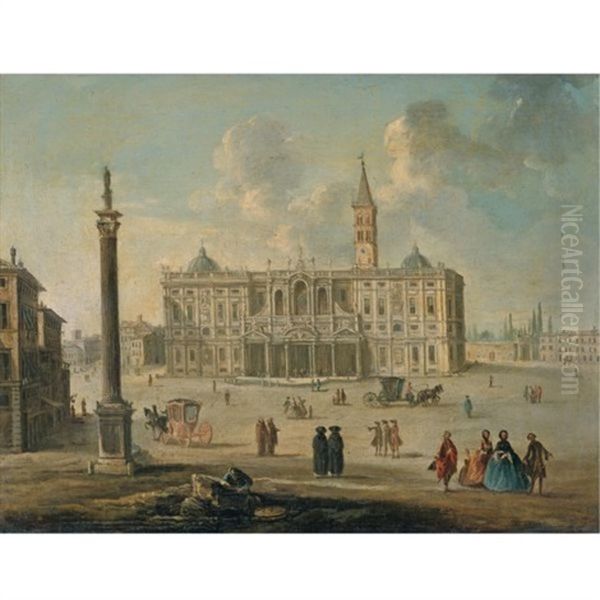 Rome, A View Of The Basilica Of Santa Maria Maggiore Oil Painting by Antonio Joli