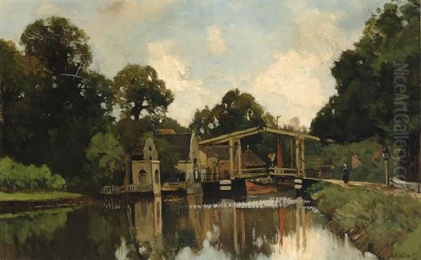 Bridge Over The River Vecht At Loenen Aan De Vecht Oil Painting by Nicolaas Bastert