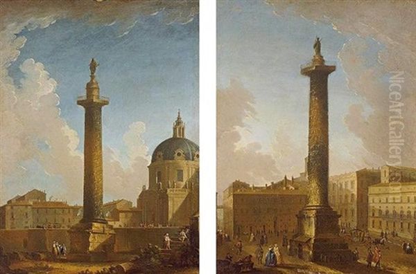 Trajan's Column, Rome Oil Painting by Antonio Joli