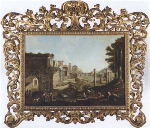 Rome, A View Of The Forum Oil Painting by Antonio Joli