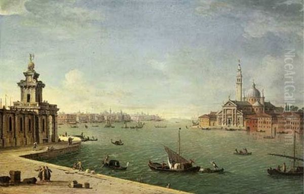 Venice: The Bacino Di San Marco Looking East With The Punta Della Dogana And San Giorgio Maggiore From The Zattere Oil Painting by Antonio Joli