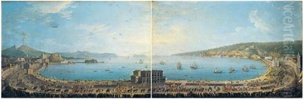 View Of The Bay Of Naples With The Royal Procession To Piedigrotta Oil Painting by Antonio Joli