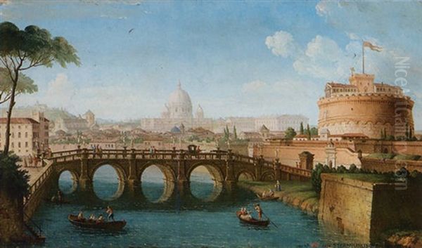 Veduta Del Tevere A Castel Sant'angelo Oil Painting by Antonio Joli