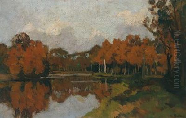 Autumnal Landscape Oil Painting by Nicolaas Bastert