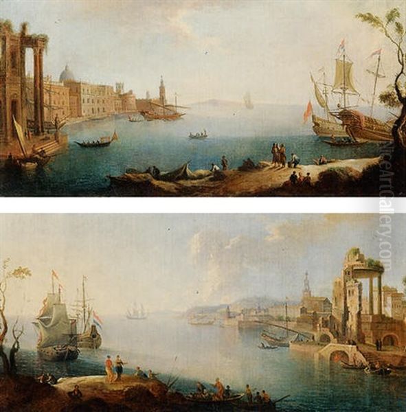 Capriccio Marino Con Porto E Bastioni Oil Painting by Antonio Joli