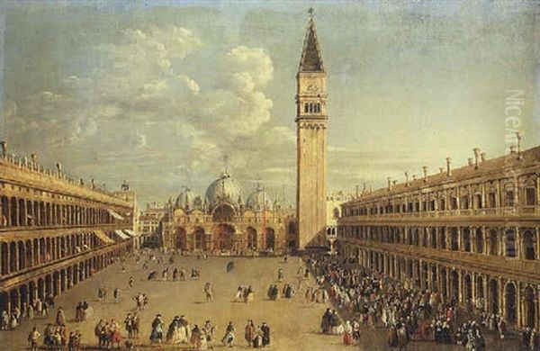 The Piazza San Marco, Venice, Looking East Towards Saint Mark's, With The Torre Dell'orologio, The Campanile And The Doge's Palace Oil Painting by Antonio Joli