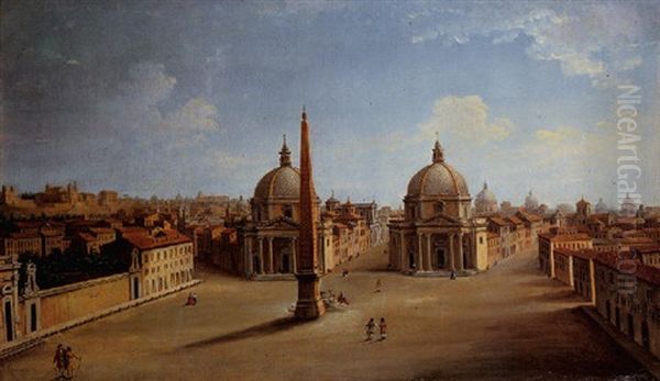 A View Of The Piazza Del Popolo, Rome Oil Painting by Antonio Joli