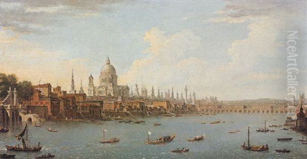 View Of London And The Thames With St. Paul's And Somerset House Oil Painting by Antonio Joli