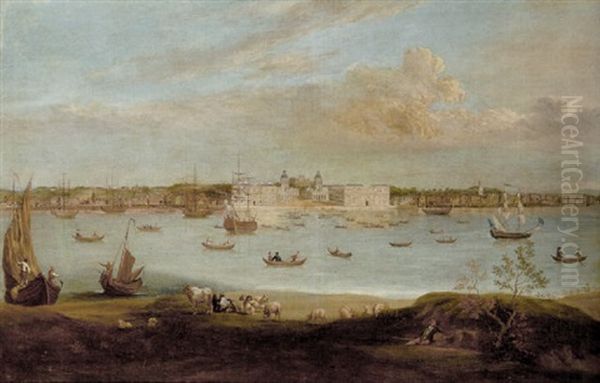 Extensive View Of The River Bank At Greenwich, Showing The Seamen's Hospital And The Royal Observatory Oil Painting by Antonio Joli