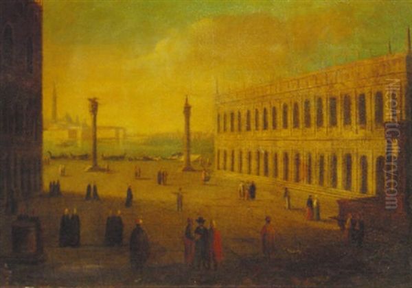 The Piazzetta, Venice, Looking Towards The Bacino Di San Marco Oil Painting by Antonio Joli