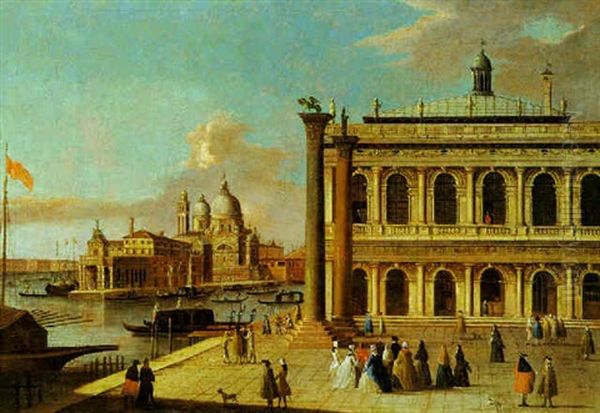 Veduta Della Piazzetta Di S. Marco Con La Libreria A Destra E La Salute Nel Fondo Oil Painting by Antonio Joli