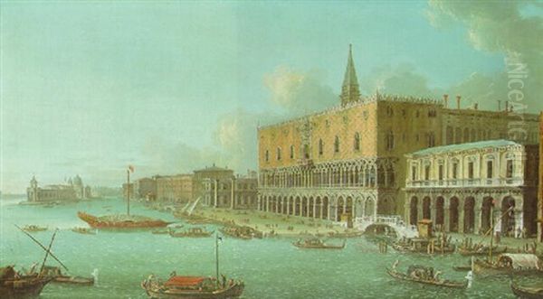 The Bacino Di San Marco, Venice, Looking West With The Doge's Palace Oil Painting by Antonio Joli