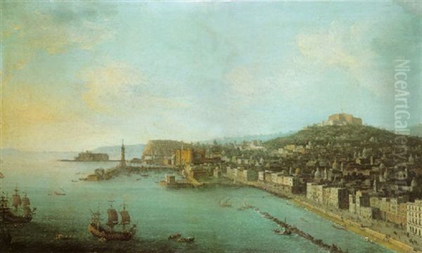 Naples, A View Of The Bay From The Carmine Oil Painting by Antonio Joli