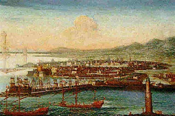 Vue Du Port De La Valette A Malte Oil Painting by Antonio Joli