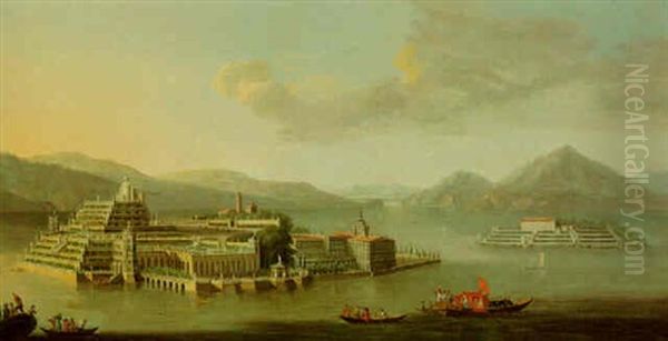 A View Of The Isola Dei Pescatori On The Lago Maggiore, With The Isola Bella Seen Beyond Oil Painting by Antonio Joli