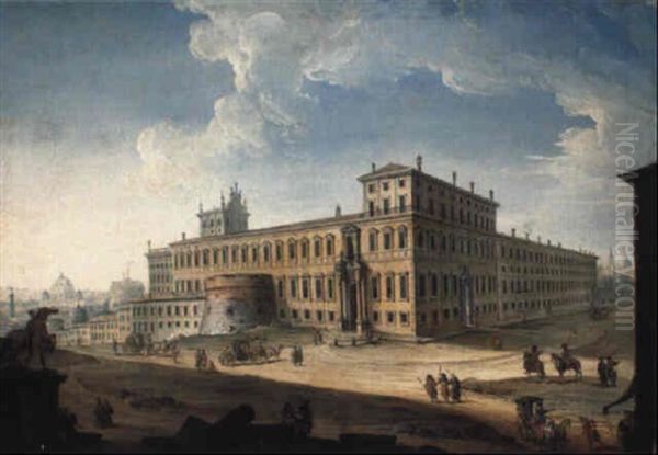 The Piazza Del Quirinale, With The Castel Sant'angelo And St. Peter's Oil Painting by Antonio Joli