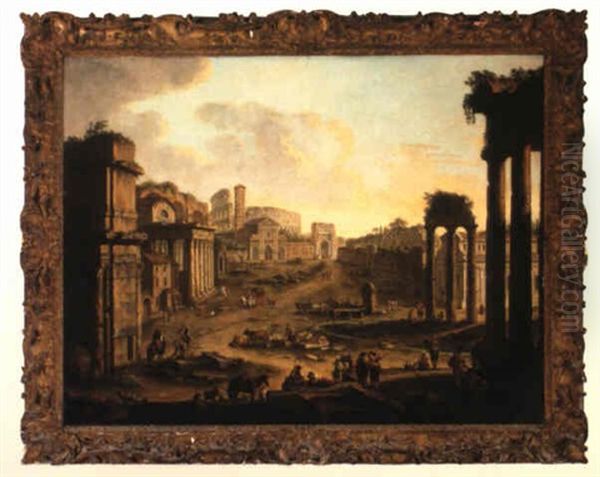 Rome, A View Of The Campo Vaccino, With The Colosseum Oil Painting by Antonio Joli